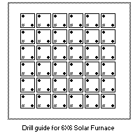 [Drill Guide: screw holes in opposite corners of each mirror chip, glue dot at 3rd corner]